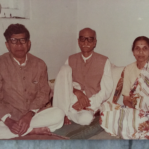 Baba with Mr. Prabhakar Patankar and Mrs. Sulabha Patankar.